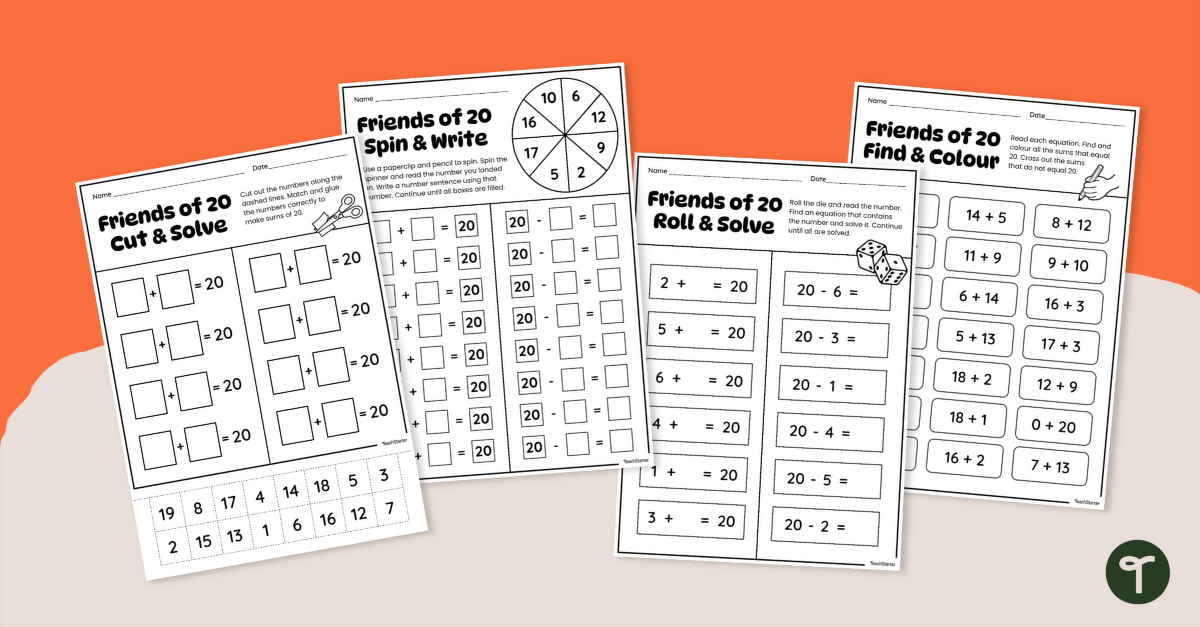 Friends of 20 Worksheet Pack teaching resource
