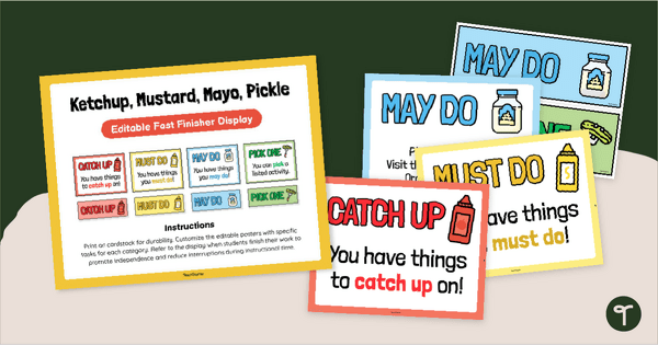 Go to Ketchup, Mustard, Mayo, Pickle - Fast Finisher Bulletin Board teaching resource