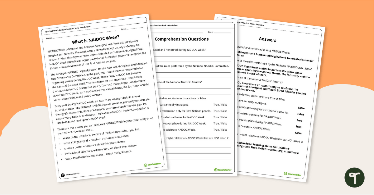 What is NAIDOC Week? – Comprehension Task teaching resource