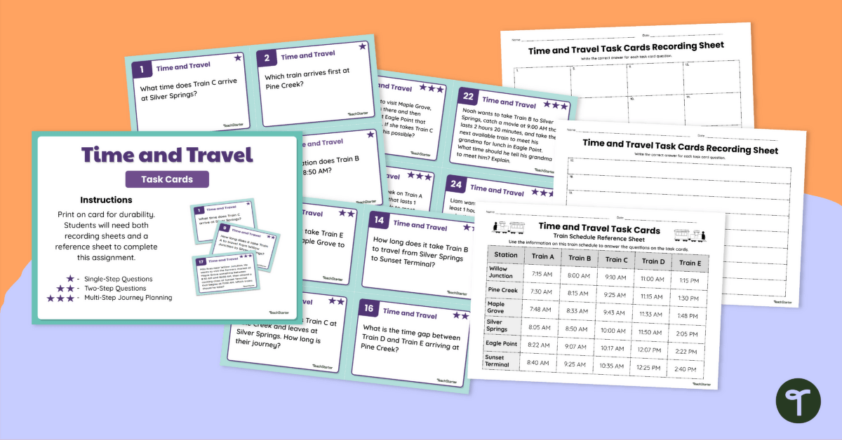 Reading and Interpreting Timetables — Year 6 Task Cards teaching resource