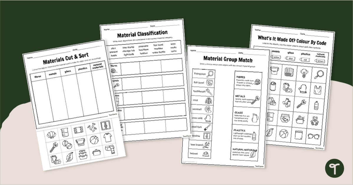 Material Sorting Worksheets (Year 4) teaching resource