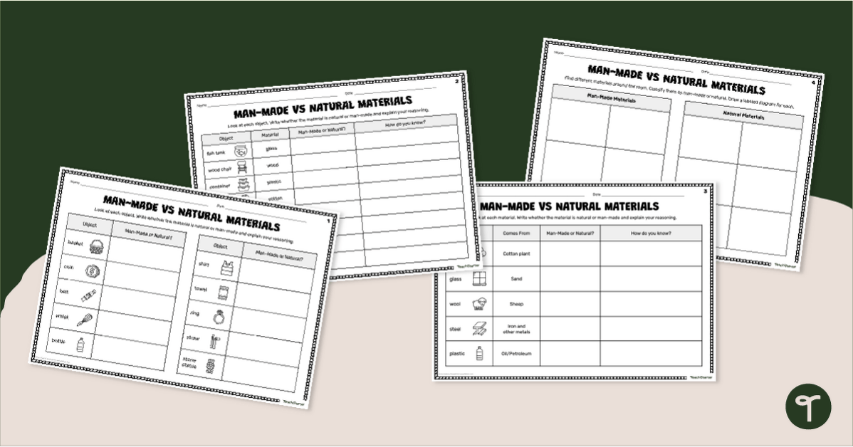 Manmade vs Natural Materials Worksheets teaching resource