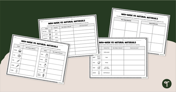 Go to Manmade vs Natural Materials Worksheets teaching resource