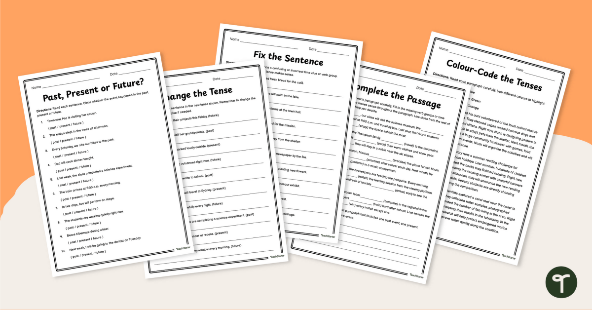 Verb Tense Consistency Worksheet Pack teaching resource
