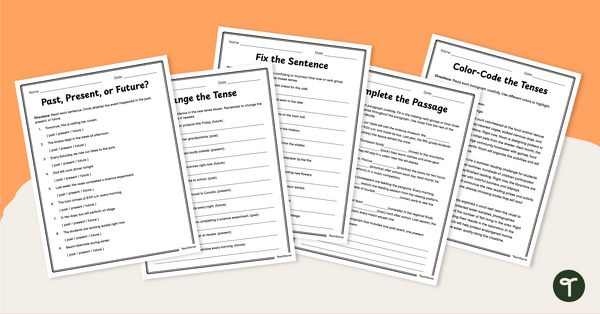 Go to Verb Tense Consistency Worksheet Pack teaching resource