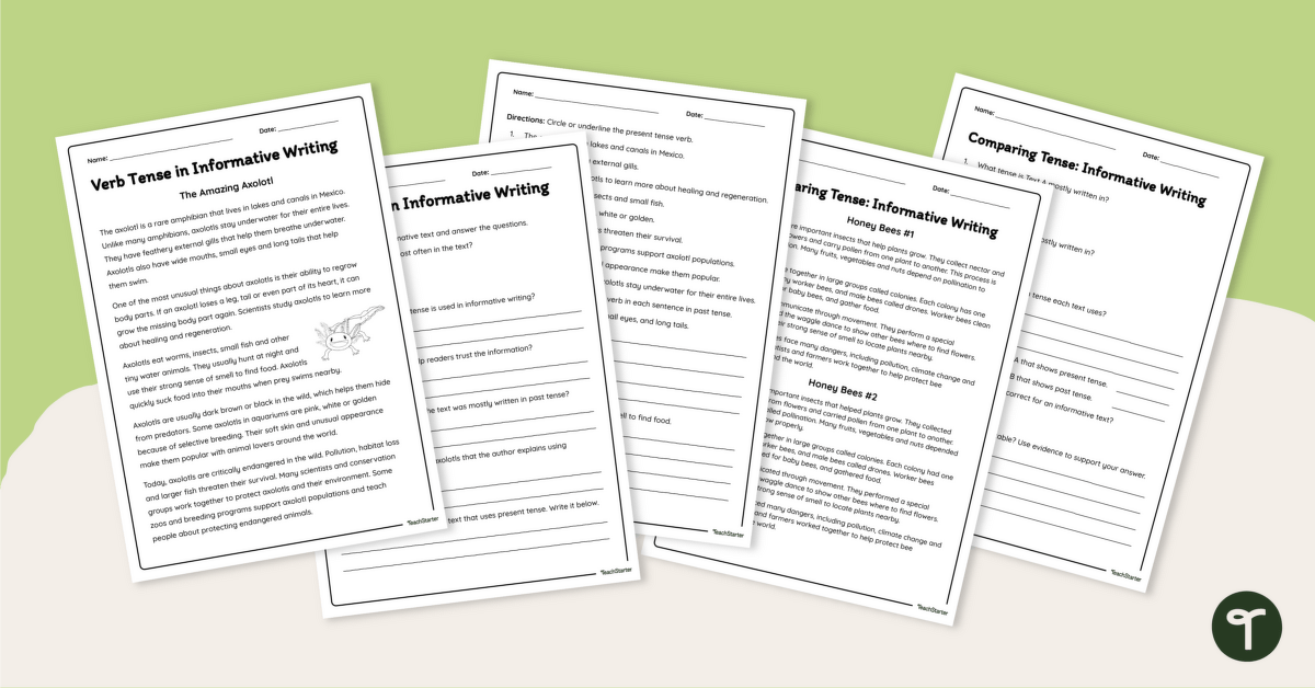 Verb Tense in Informative Writing Worksheets teaching resource