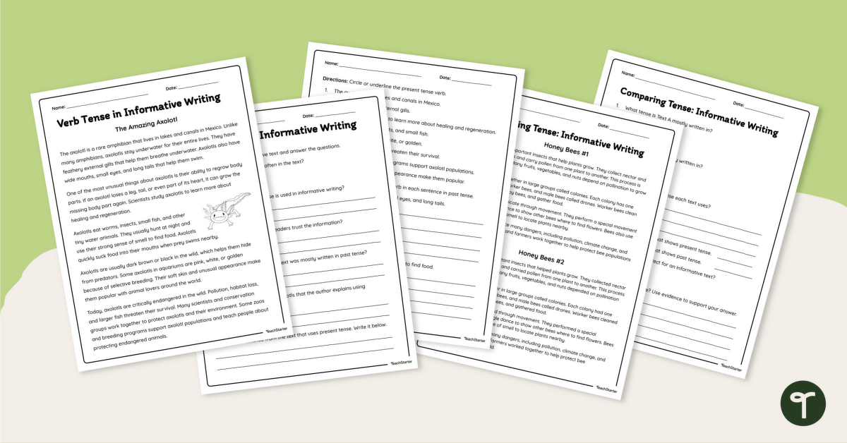 Verb Tense in Informative Writing Worksheets teaching resource