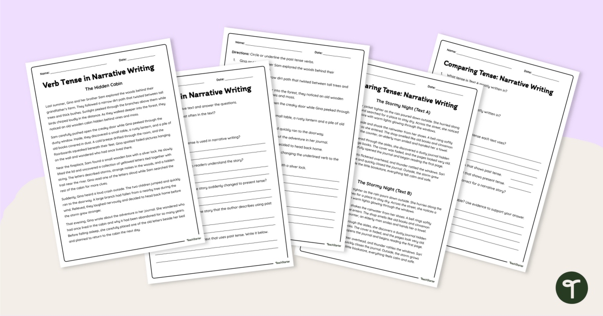 Verb Tense in Narrative Writing Worksheets teaching resource