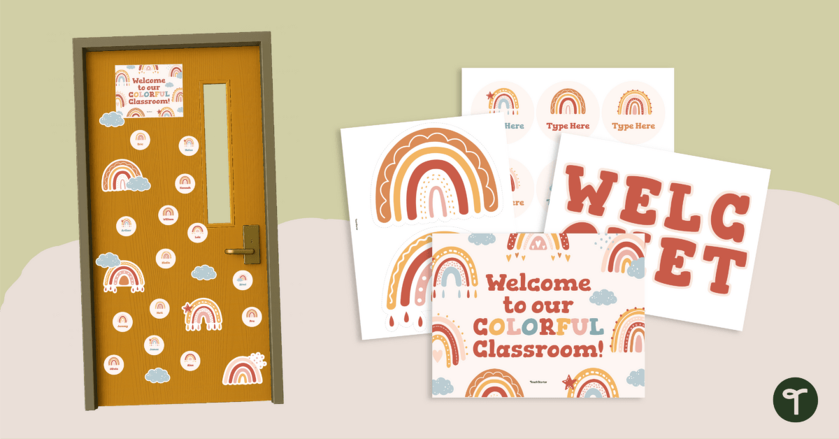 Boho Rainbow Classroom Door Decorating Pack teaching resource