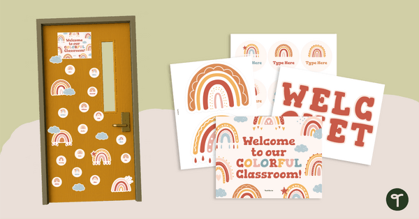 Go to Boho Rainbow Classroom Door Decorating Pack teaching resource