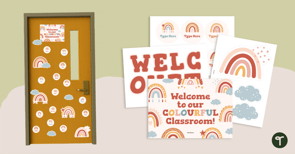Go to Boho Rainbow Classroom Door Decorating Pack teaching resource