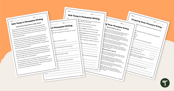 Go to Verb Tense in Persuasive Writing Worksheet Pack teaching resource