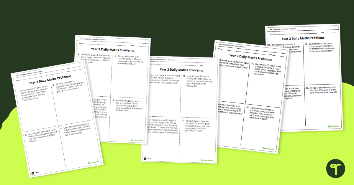 Daily Maths Word Problems - Year 2 Worksheets teaching resource