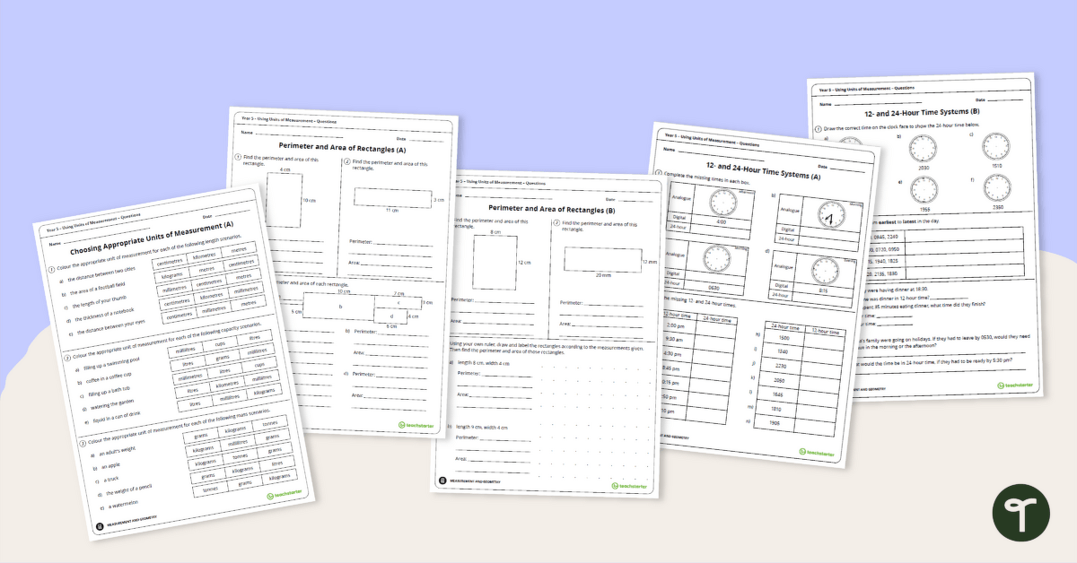 Using Units of Measurement Worksheets - Year 5 teaching resource