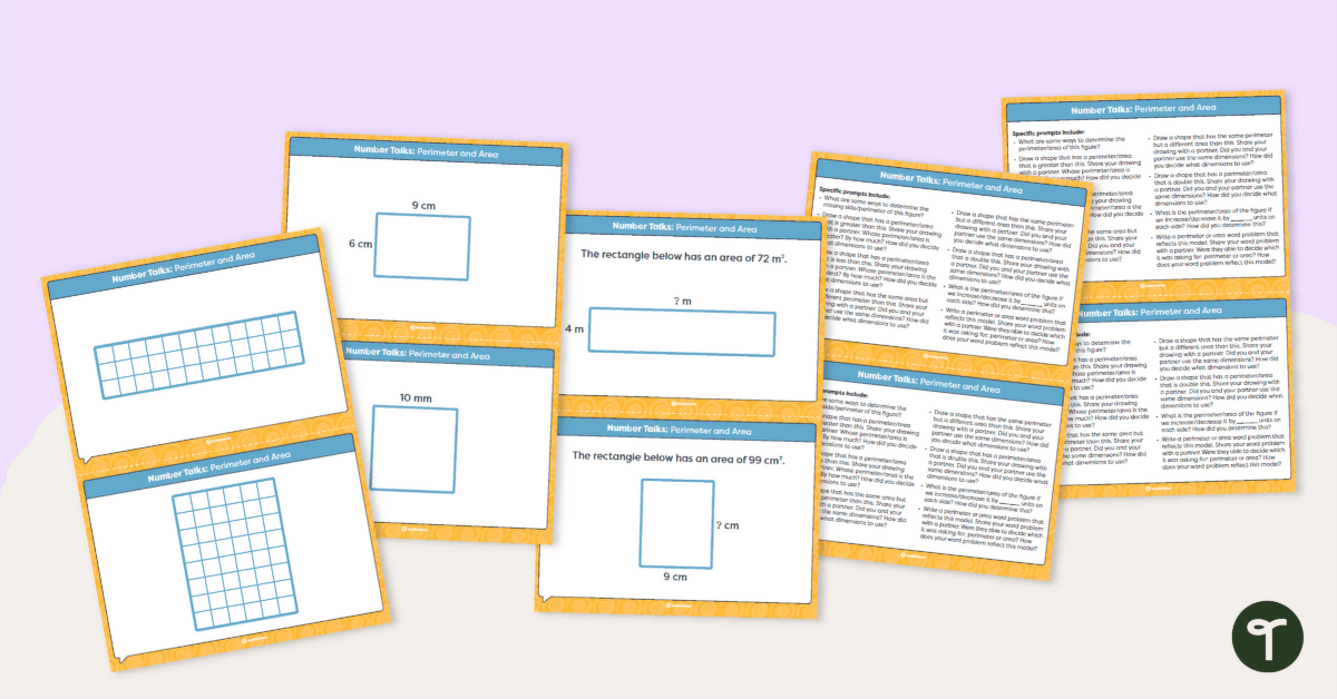 Number Talks - Perimeter and Area Task Cards teaching resource