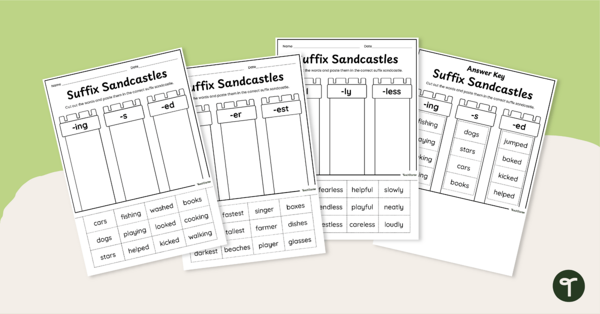 Suffix Cut and Paste Worksheets teaching resource