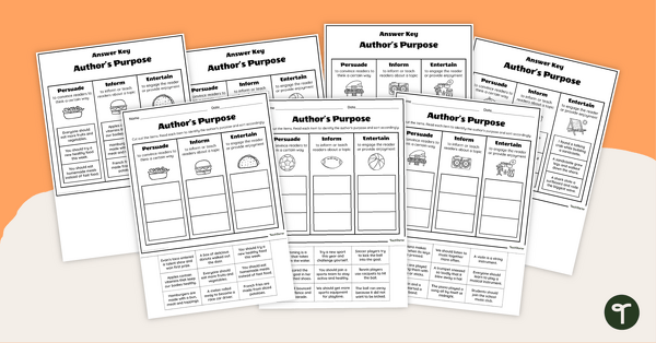 Go to Author’s Purpose Cut and Paste Worksheet Set teaching resource