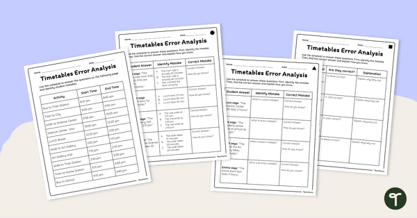 Go to Interpreting Timetables - Error Analysis Worksheet Pack teaching resource