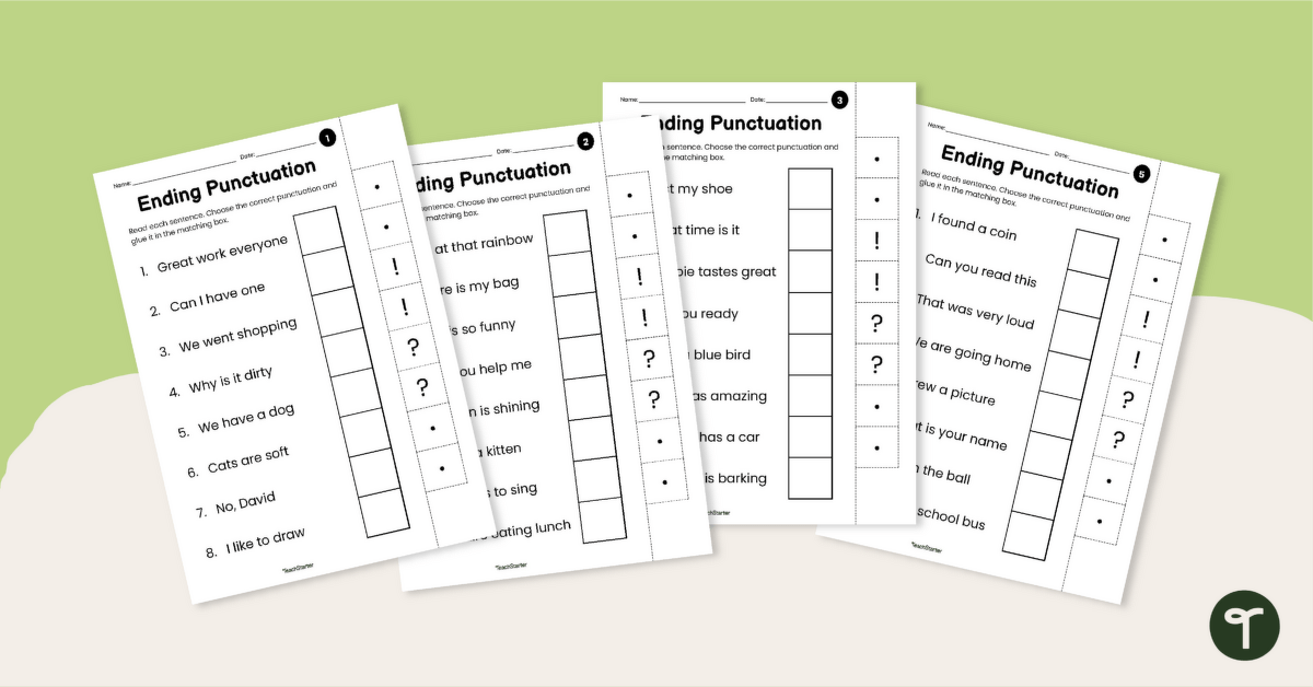 Ending Punctuation Cut and Paste Worksheets teaching resource