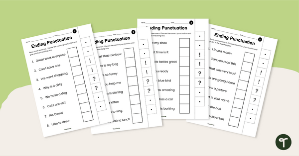 Go to Ending Punctuation Cut and Paste Worksheets teaching resource
