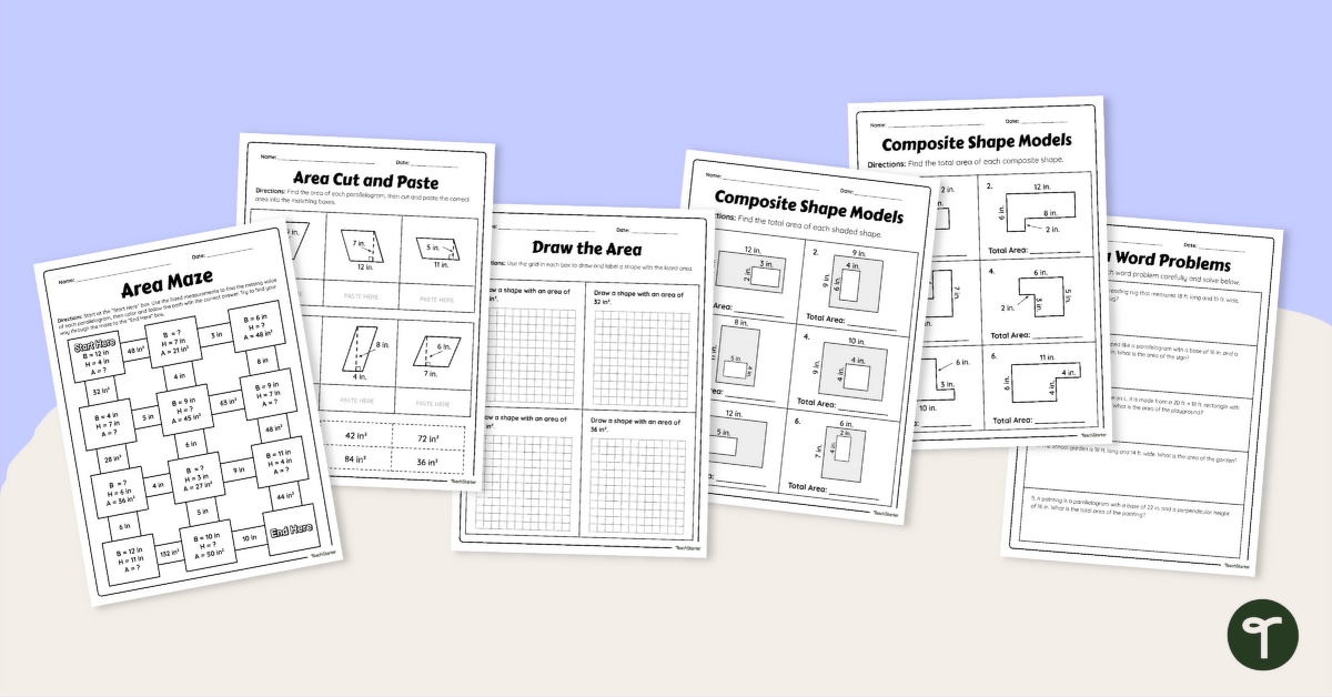 Area Worksheet Pack — 4th Grade teaching resource