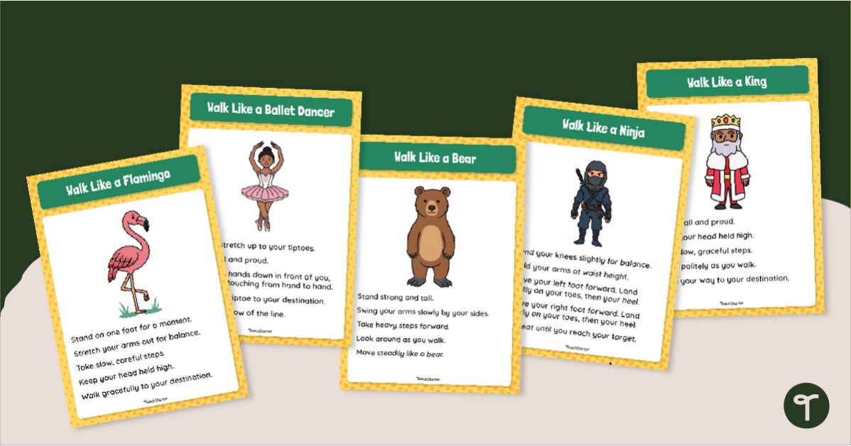 Walk Like a... Hallway Movement Break Cards teaching resource
