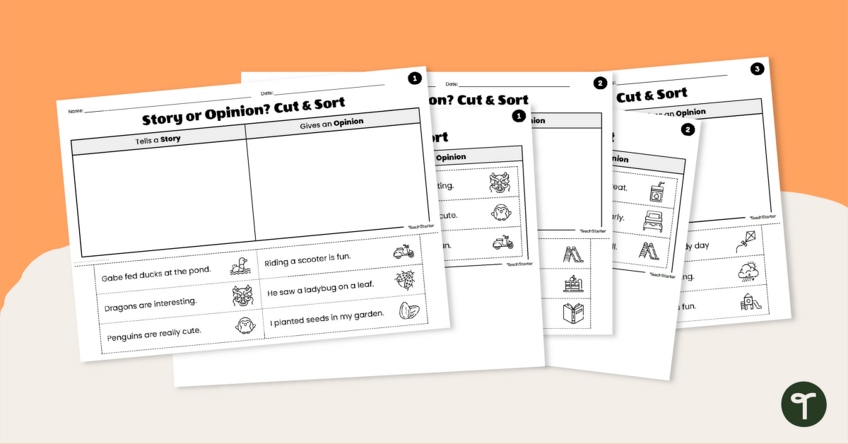 Story vs Opinion Cut and Sort Pack teaching resource