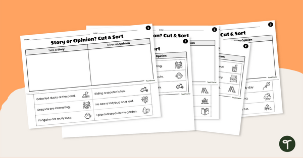 Go to Story vs Opinion Cut and Sort Pack teaching resource