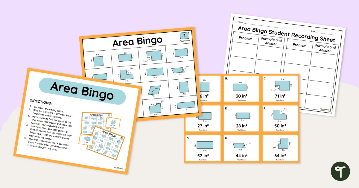 Area of Rectangles Bingo teaching resource