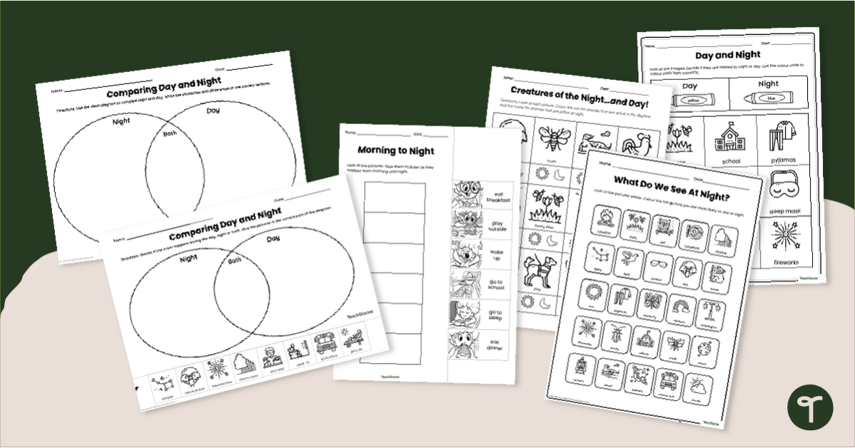 Day and Night Venn Diagram & Worksheet Pack teaching resource