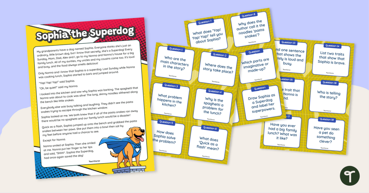 Sophia the Superdog - Comprehension Text and Questions teaching resource