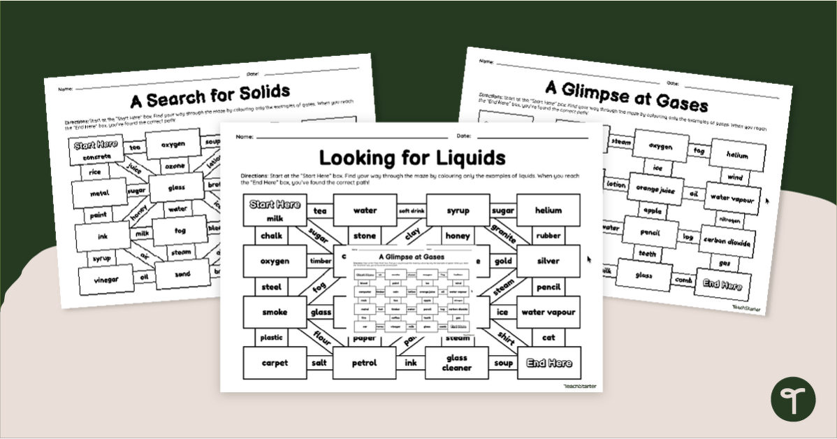 States of Matter Maze Worksheets teaching resource