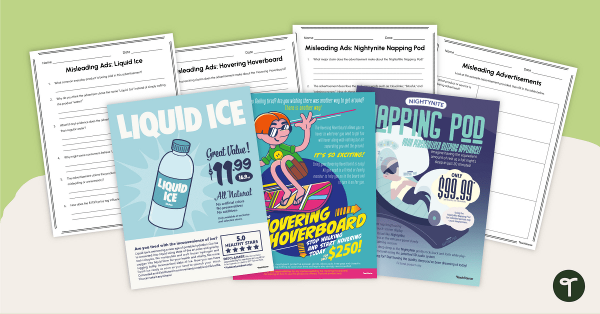 Deceptive Advertising Examples and Analysis Worksheets teaching resource