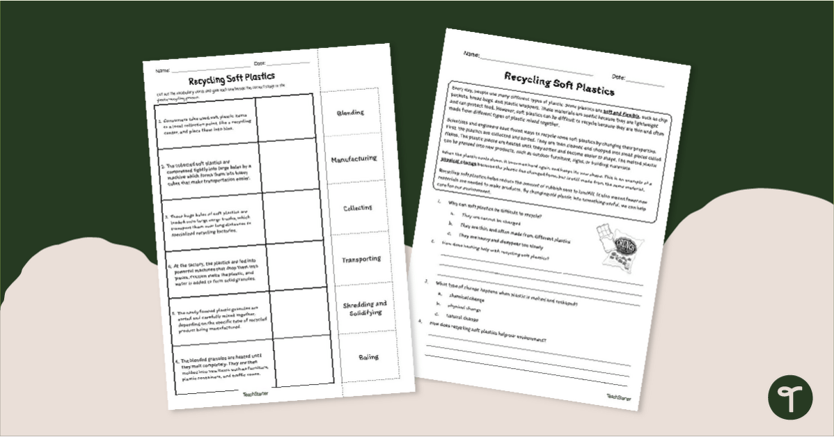How is Plastic Recycled? – Recycling Worksheets teaching resource