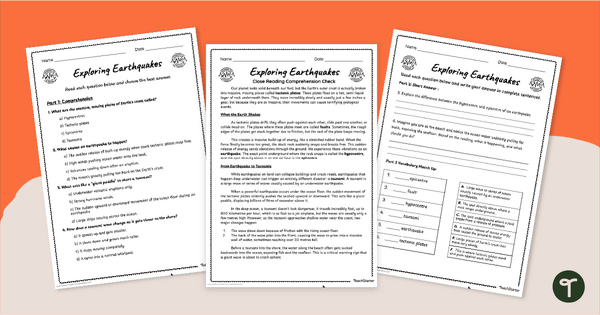Go to Exploring Earthquakes - Comprehension Worksheets teaching resource