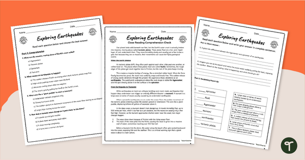 Go to Exploring Earthquakes Comprehension Worksheets teaching resource