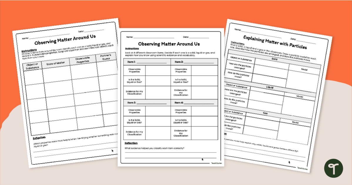 Observing Matter Worksheet Pack teaching resource
