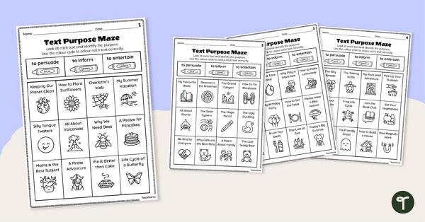 Go to Text Purpose Maze Worksheet Set teaching resource