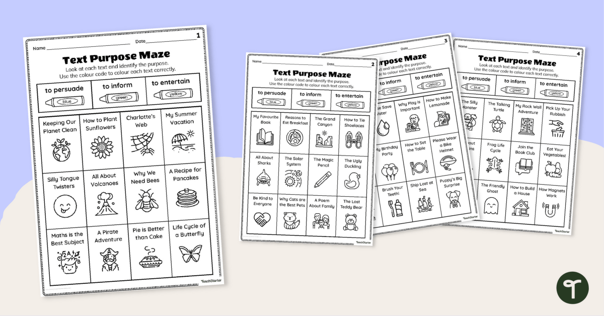 Text Purpose Maze Worksheet Set teaching resource