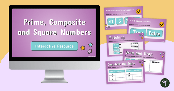 Go to Square, Prime and Composite Numbers Interactive Slides teaching resource