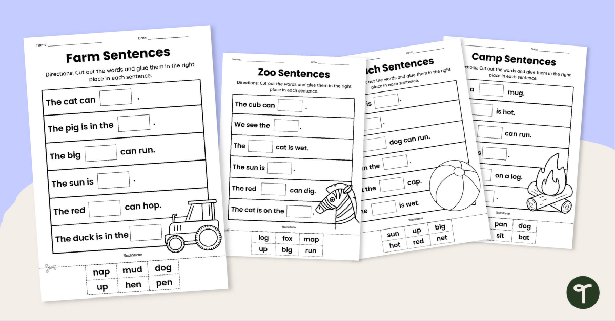 Simple Sentences Cut and Paste Worksheets teaching resource
