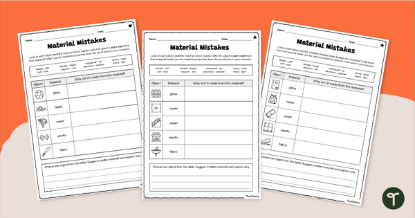 Go to Mistaken Materials Worksheets teaching resource