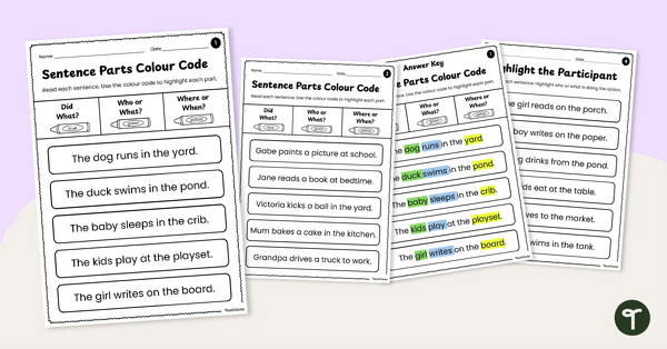 Go to Highlighting Parts of a Sentence Worksheet Pack teaching resource