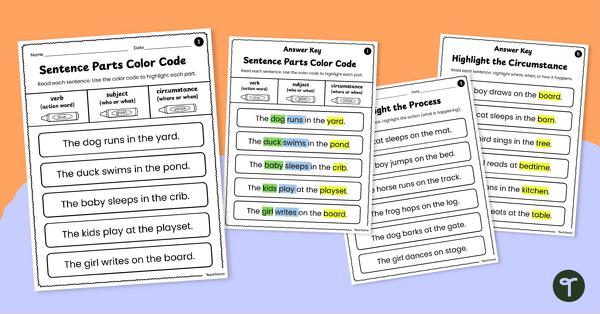 Go to Highlighting Parts of a Sentence Worksheet Pack teaching resource