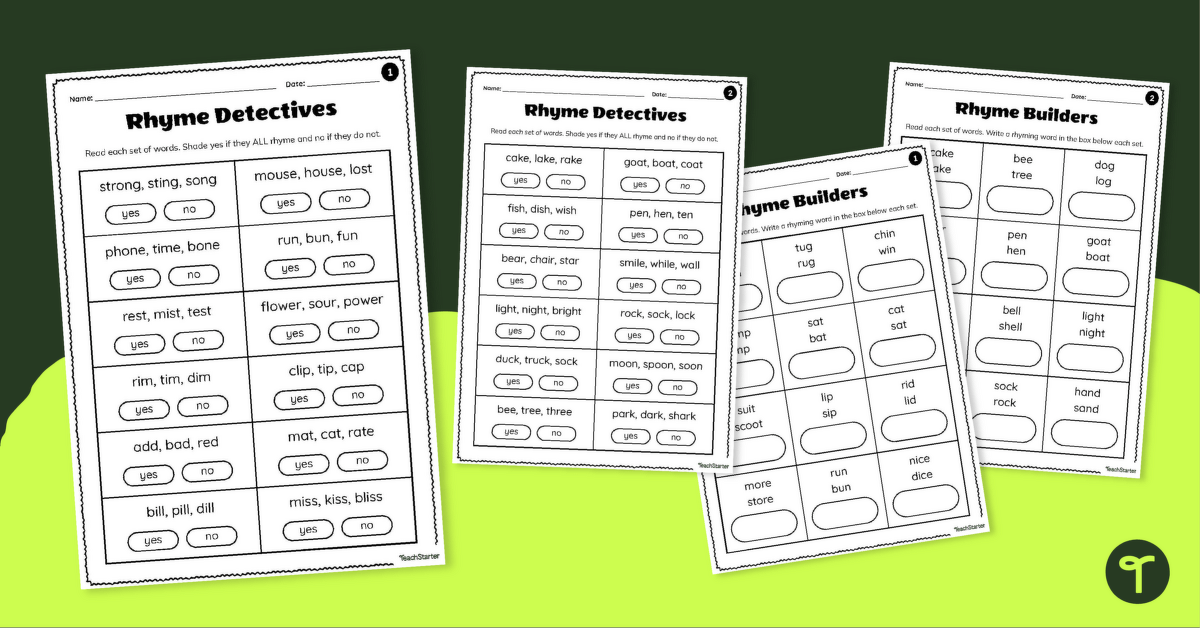 Rhyming Worksheet Set teaching resource