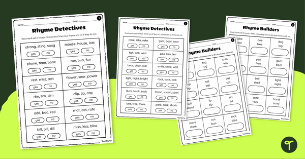 Go to It's Time to Rhyme! - Practice Worksheet teaching resource