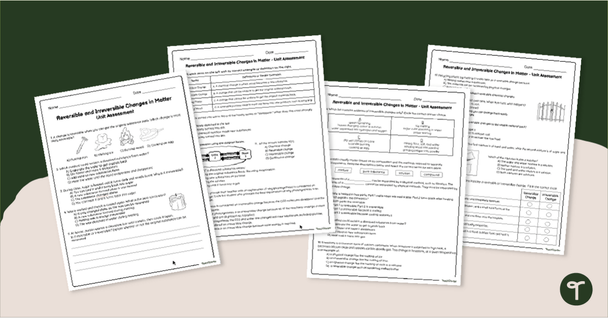 Reversible and Irreversible Changes Test (5-6) teaching resource