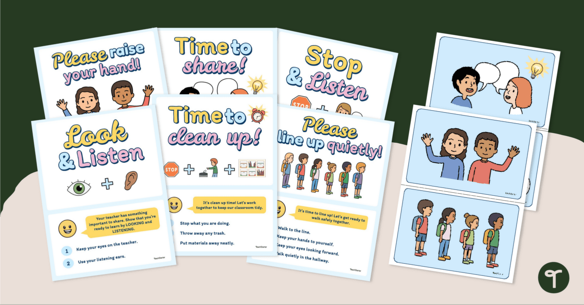 Classroom Expectations - Behavioral Visual Support Posters & Flashcards teaching resource