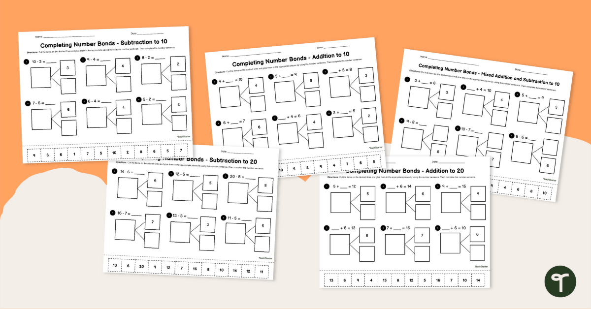 Number Bonds Worksheet- Cut and Paste teaching resource