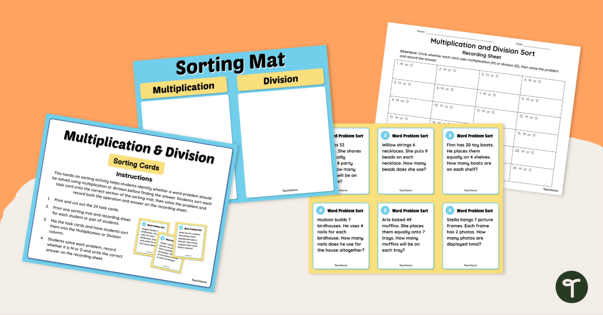 Multiplication and Division — Word Problem Solving and Sorting Cards teaching resource